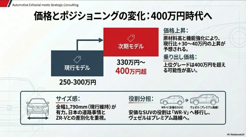 新型ヴェゼルの価格予想とWR-Vとのポジショニング差別化。400万円時代への変化