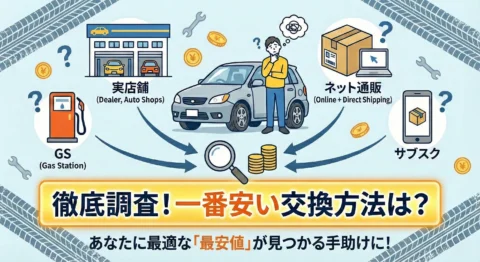 車のタイヤ交換どこが安い?実店舗の工賃比較とネット通販の結論
