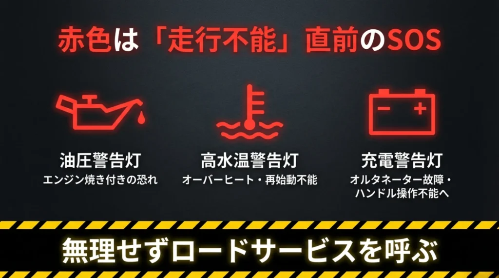 油圧警告灯や高水温警告灯など、走行不能の直前を知らせるエクストレイルの赤色警告灯一覧