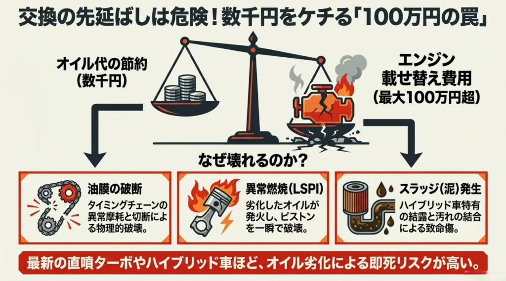 エンジンオイル交換の先延ばしは危険！数千円の節約が最大100万円のエンジン載せ替え費用を招く罠